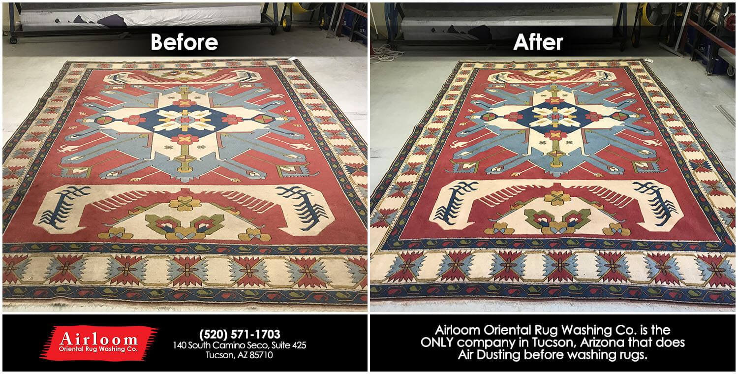 Washing of a hand knotted Turkish Rug - Before & After Air Dusting
